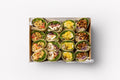 Box of assorted wraps on a white background