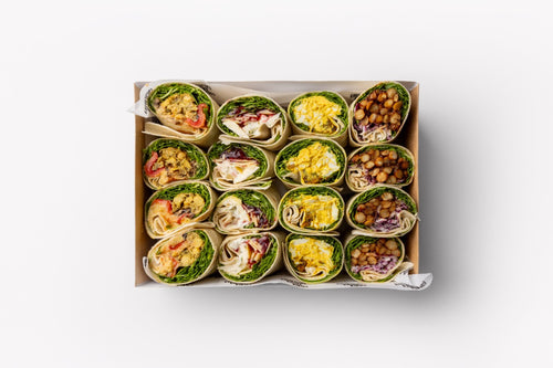 Box of assorted wraps on a white background